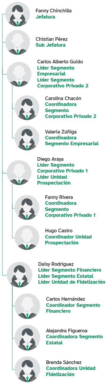 Diagrama organizacional de la Dirección de Cliente Corporativo y Empresarial