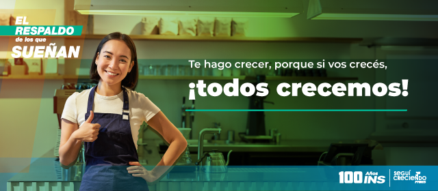 una persona trabajando en su emprendimiento junto al texto Te hago crecer, porque si vos crecés, ¡todos crecemos!